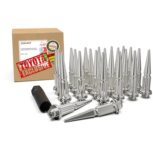 Image of Wheel Accessories Parts 24 Pcs M12x1.5 12x1.5 Thread ET Spline Spike 4.75 inch Long Chrome Truck Spline Hex Fits Toyota Tacoma
