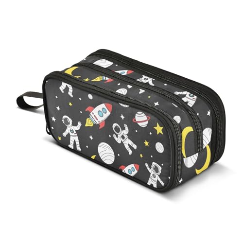 Image of Astronaut Rocket Planet Stars Pencil Case Box Boys Girls Large Pencil Pouch Zipper Compartments Big Capacity Stationery Pen Bag Organizer for Kids Teens Adults School Office