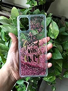 Sunny Fashion Good Vibes Only Designer Quicksand Moving Liquid Floating Waterfall Girls Soft TPU Mobile Back Cover for Vivo Y33S / Y21 2021 / Y21S (Running Glitter Sparkle ) (Pink)