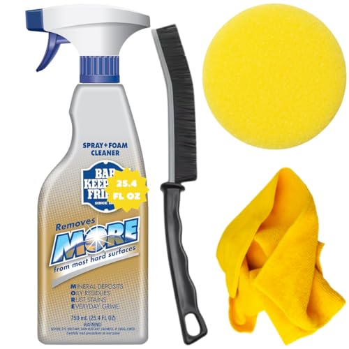 Bar Keepers Friend 1PACK BUNDLE MORE Spray Foam Cleaner (750ml) with Sponge Microfiber Cloth & Crevice Cleaning Brush