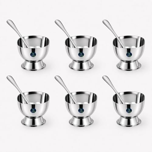 Image of Stainless Steel Ice Cream Cup Set with Spoons, Square Dessert Cups, Mirror Polish Serving Bowls for Ice Cream (6PC)