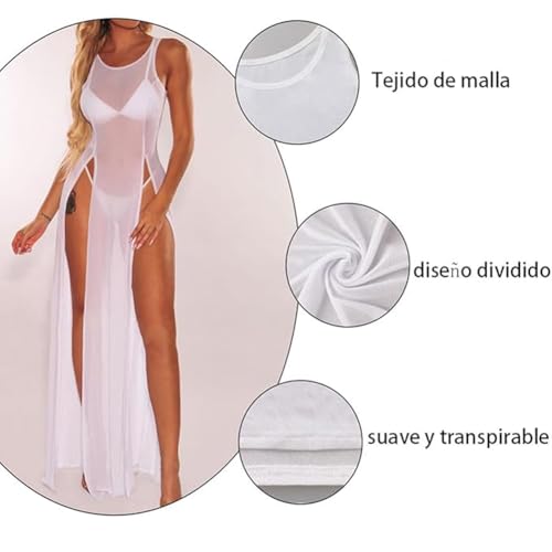 Women's Sexy Sheer Mesh Long Cover up Dress Sleeveless Lace Beachwear Swimwear Bathing Suit4