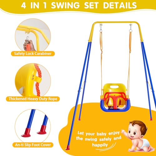 Toddler Swing & Jumper with Stand, 4 in 1 Baby Swing Set for Outdoor Indoor Play, Baby Bouncer Jumper with Safety Seat,61\" (π)