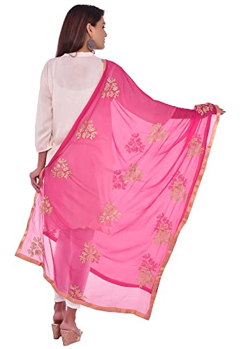 Image of Youthquake Golden Embroidered Work Chiffon Dupatta For Womens & Girls With 4 Side Gold Lace