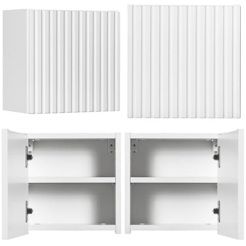 Lomadox Badezimmer Hängeschrank 30 cm weiß gerillte Front Badschrank Badmöbelschrank B/H/T ca. 30/30/19 cm