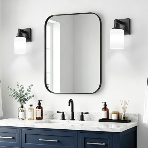 Image of Set of 2 Wall Sconces for Bathroom Black Single Light Vanity Light
