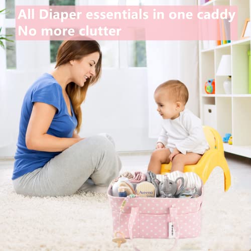 Pink Diaper Caddy Organizer for Baby Girl-Large Portable Diaper Caddy Basket for Changing Table-Diaper Organizer Caddy-Car Travel Tote Bag-Newborn Registry Baby Shower Basket for Diapers & Wipes - Image 3