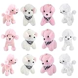 Niceup 12-Pack Cute Puppy Dog Party Favors Birthday Gift Exchange 4.5in Pink and White Poodles Dog Stuffed Animals Adoption for Girls Kids Goodie Bag Fillers