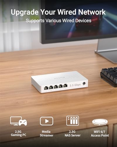 BrosTrend 5 Port 2.5GB Switch, Unmanaged Ethernet Switch for Game Console, PC, NAS, etc. 2.5 Gigabit Network Switch Fanless Plug & Play, Multi-Gigabit Switch, Desktop / Wall Mount, Lifetime Protection - Image 4