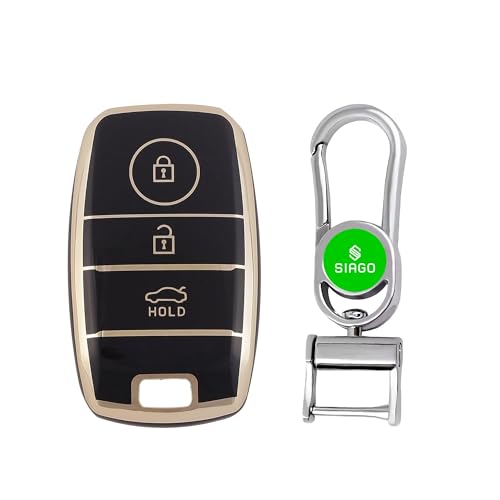Image of SIAGO SIA356 TPU Key Cover and Metal Keychain Compatible for Kia Sonet | Carens | Seltos 3 Button Smart Key (Black Pack of 1)