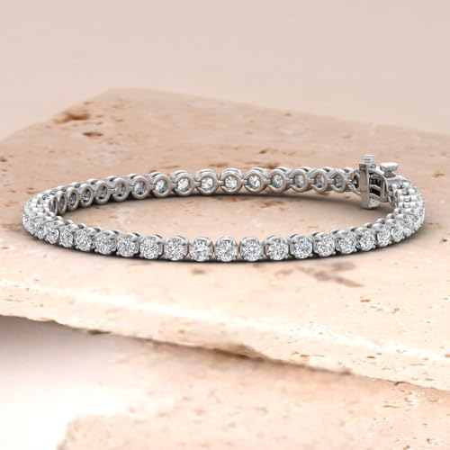 Image of 1 to 6 Carat Prong Set Round Cut Natural Diamond Tennis Bracelet for Women in 14K Gold (7 Inch) (I1-I2 Clarity)
