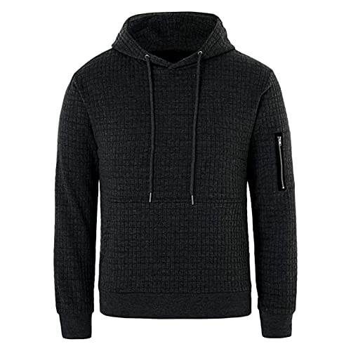 Maiyifu-GJ Men's Plaid Jacquard Pullover Hoodies Long Sleeve Gym Hooded Sweatshirts Casual Drawstring Hoodie with Pocket (Black,X-Large)
