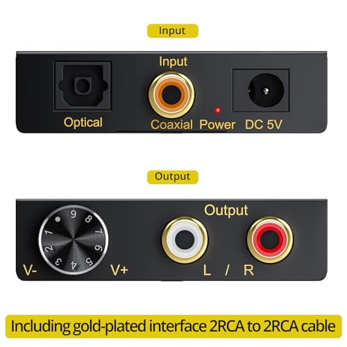 Image of PROZOR 192Khz DAC Converter with Volume Control, Digital to Analog Audio Converter with RCA Cable Support 5.1CH DTS Dolly AC3 Coaxial SPDIF Toslink to RCA Converter for HDTV DVD PS3 Home Cinema System