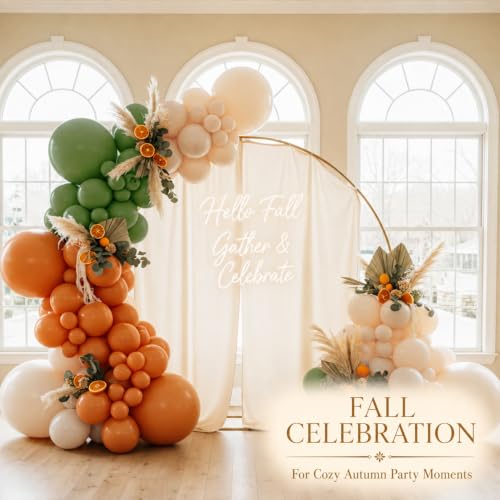 Image of Fall Balloon Arch Kit, Sage Green and Orange Balloons, 124 Pcs