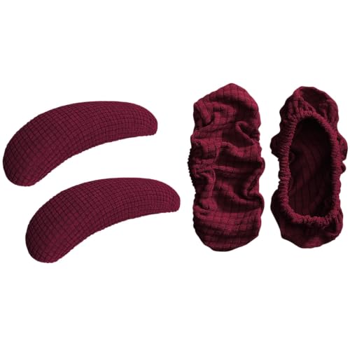 Image of HOKIPO 210gsm Jacquard Water Repellent Armrest Covers for Office Chair (Elastic Style), 1 Pair, Burgundy (NEW-AR-5931-BRGN)