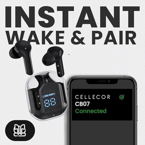 Image of Ultrapod Wireless Bluetooth in Ear Earbuds, Transparent Charging Case, Active Nois Cancellation, Led Digital Display, Quantum Sound Pods, Touch Control, Water Resistant Black