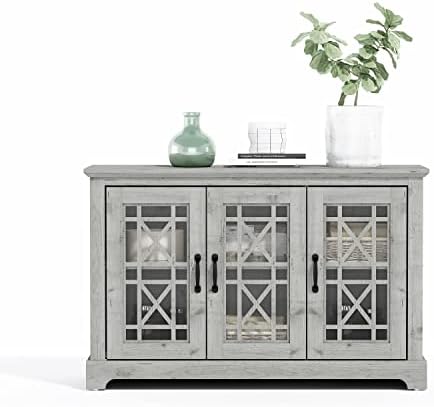 Galano Isadora 3 Door Console Sideboard - Modern Buffet with Distressed Oak Finish - Bookshelf Cabinet for Hallway, Entryway, Foyer, Living Room - Easy Assembly - Mexican Grey
