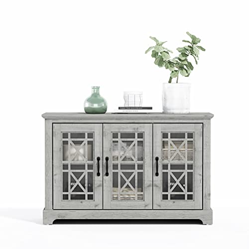Galano Isadora 3 Door Console Sideboard - Modern Buffet With Distressed Oak Finish - Bookshelf Cabinet For Hallway, Entryway, Foyer, Living Room - Easy Assembly - Mexican Grey #TOP18