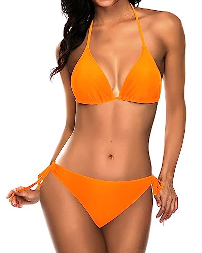 Image of Tempt Me Women Triangle Bikini Sets Halter Two Piece Sexy Swimsuit String Tie Side Bathing Suit