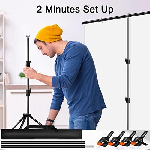 Heysliy 5 X 6.5 FT Photography Backdrop Kit with Stand, White Backdrop &Black Backdrops for photography, Portable Green Screen Background with 6.6 X 6.6ft Adjutable Stand for Streaming, YouTube