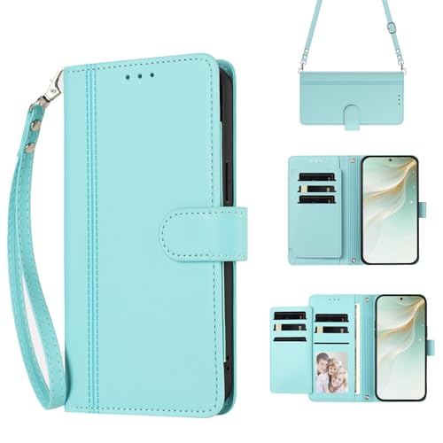 LEHEHE Funda para Huawei P30 Lite/Huawei Nova 4e, Carcasa Tipo Cartera Piel PU con Porta Tarjetas Bandolera Correa de Mano Soporte Cierre Magnético Protección Antigolpes-Verde Menta