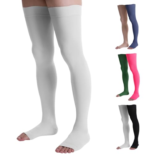Image of Doc Miller Thigh High Compression Socks 20-30mmHg | Open Toe, Varicose Veins, Calf, Leg & Ankle Support, Pregnancy & Maternity Stockings, Small to Plus Size