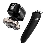 Skull Shaver Pitbull Silver Plus Electric Razor -for a Perfect Bald Look Wet/Dry 5 Head Include CR3 4d Cordless USB Rechargeable Rotary Shaver