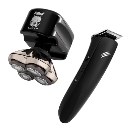 Image of Skull Shaver Pitbull Silver PRO with Baby Beast Trimmer: Electric Head Shaver and Trimmer for Head, Underarms, Chest, Back Grooming Kit, Waterproof, No Nicks