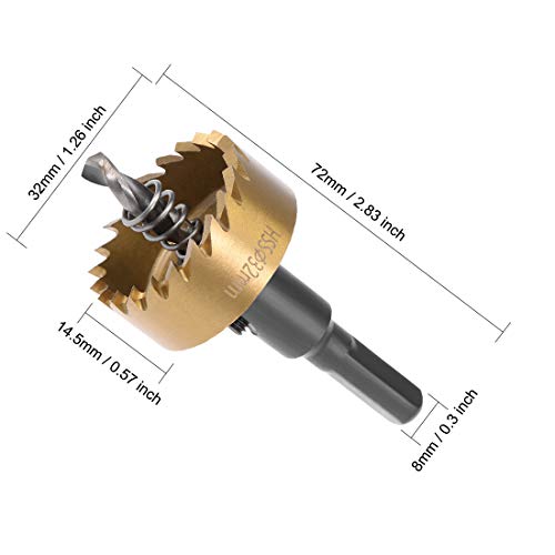 sourcingmap 32mm HSS Drill Bit Hole Saw Titanium Plated for Stainless Steel Metal Alloy, 32x14.5mm - Image 2