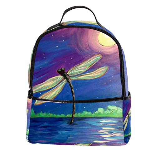 Mochila ligera de la libélula y la luna mochila casual unisex para escuela y viajes