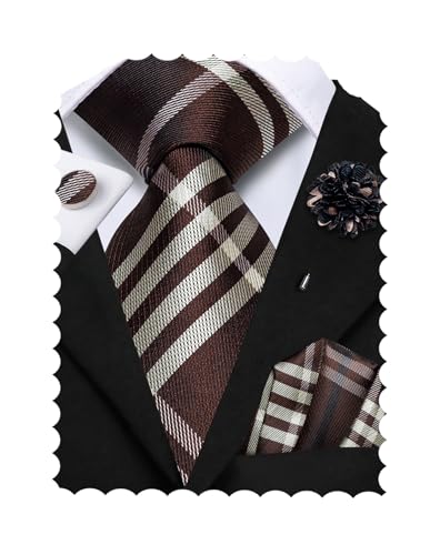 Image of Hi-Tie Men's Tie Lapel Pin Set Pocket Square Cufflinks Formal Woven Silk Tie Sets Wedding Party