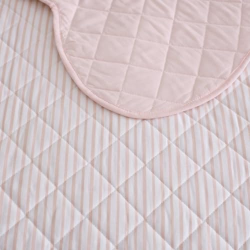 Image of Martha Stewart - King Cotton Percale Quilt with Shams, Reversible Bedding | 100% Cotton Percale, 80 /20 Cotton Blend Fill, Breathable, Reversible Stripe Design, Includes 2 Shams, Machine Washable