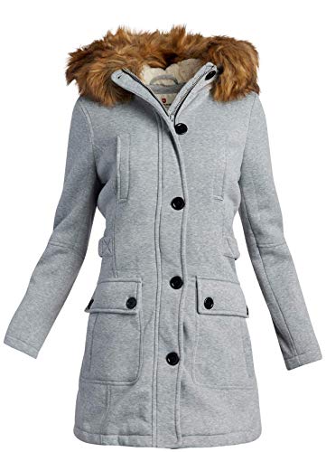 URBAN REPUBLIC Women's Jacket - Stadium Length Sherpa Lined Fleece Coat with Natural Fur Trimmed Hood, Size S, Heather Grey
