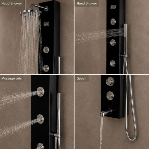 Image of JAAZ Shower Panels for Bathroom | Premium Multi-Function Shower Panel with Rain Shower, Hand Shower & Body Jets | Wall Mounted Bathroom Shower System (Otis Black)