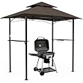Brightpeak Outdoor Patio Grill Gazebo, BBQ Grill Shelter Double Tiered Soft Canopy Top with Steel Frame for Patio, Garden, and Backyard, Brown