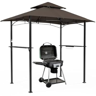 Brightpeak Outdoor Patio Grill Gazebo, BBQ Grill Shelter Double Tiered Soft Canopy Top with Steel Frame for Patio, Garden, and Backyard, Brown