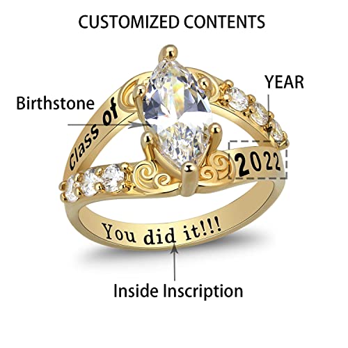 Ccjcinata Customized Birthstone Cz Rings Sterling Silver High School Class Rings For Girls College Class Ring For Women Graduation Gifts (Sterling Silver - Gold Plated) #TOP4