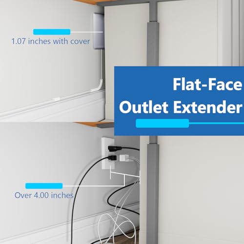 Image of LIDER Flat-Face Outlet Extender with 3 Receptacles, Ultra-Thin Wall Plate Plug with Cord Extender and 3-Outlet Power Strip, 8ft Cord, LWE8-315-SV, 1625W, ETL Listed, Matte Silver, 1-Pack