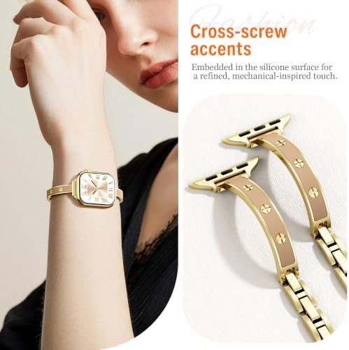 Mosonio Bands for Apple Watch Women β Slim Metal&Silicone with Cross Screw - 1