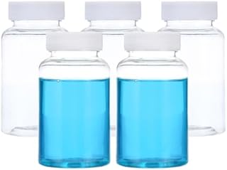 試剤ボトル 5個 200ml PET 広口丸瓶 ネジキャップ付き ラボ用 水 試剤 液体 固体 サンプル保存シール 透明 保存瓶 保存ボトル ホビー プラボトル プラモデル 詰め替え容器 塗料 レジン パテ ランナーパテ 小分け容器