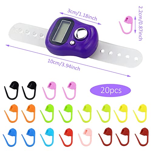 Lamxd Knit Counter Knitting Crochet Stitch Marker Row Counter,Finger Digital Counter,Stitch Counters For Crocheting,Purplefinger Counter With 20Pcs Stitch Marker(Random Color) #TOP6