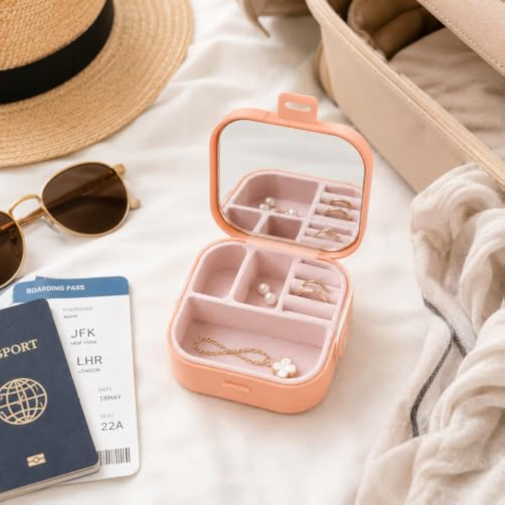 Travel Jewelry Organizer Box with Mirror, Portable Case