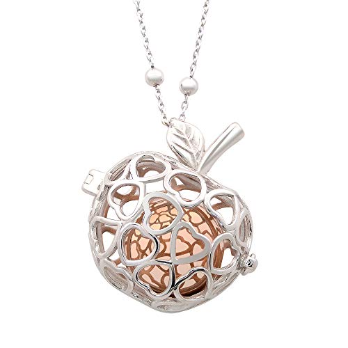 Collier Chiama Anges avec un doux son, transmet la sérénité, pendentif en forme d'une délicieuse pomme remplie de cœurs aimants, réalisé en argent massif et plaqué or blanc., Argent Cover