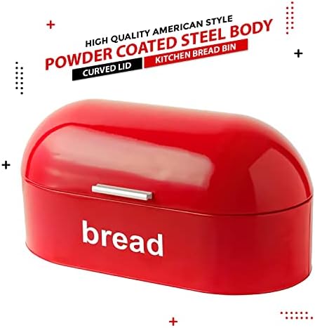 Denny International American Style Curved Steel Roll Top Bread Bin Kitchen Food Storage In 3 colours (Red)