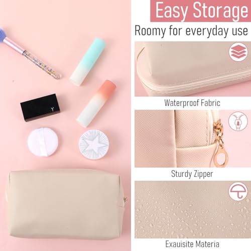 8 Pcs Makeup Bag Pu Leather Cosmetic Pouch Waterproof Small Toiletry Bag Portable Cosmetic Organizer Water Resistant Storage Purse for Lady Women Daily Storage Travel Organizer (Beige,Medium)3