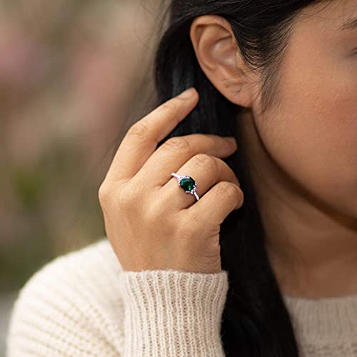 Peora Created Emerald Ring In 14K White Gold With Genuine White Topaz, Designer Cushion Cut, 2 Carats, Comfort Fit, Size 7 #TOP4
