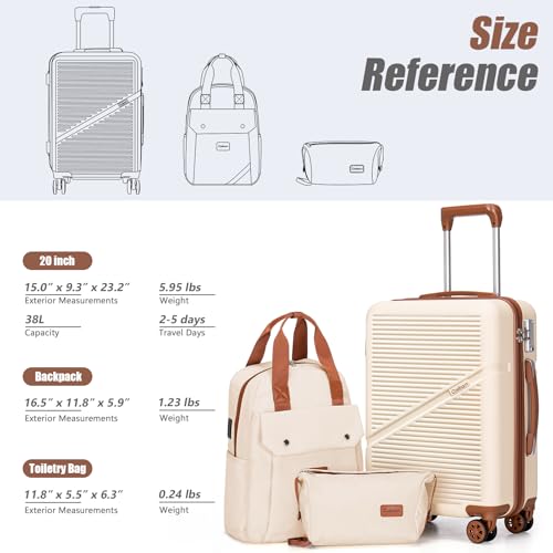Image of Cosbarn Carry On Luggage,3 Piece Suitcase Set,22x14x9 Airline Approved | Lightweight ABS Hardside Luggage, TSA-Approved Lock,Suitcases with 360 Spinner Wheels,20Inch,Matching Backpack,For Men&Women