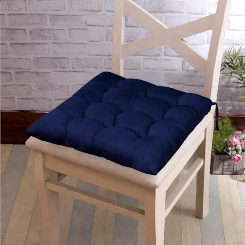 Image of Wakewell Chair Pads with Ties | Soft Microfiber Seat Cushions | Square Chair Cushion Pads for Dining Chairs, Office Chair, Kitchen & Home Seating (Navy Blue, 45x45 cm (Pack of 2))