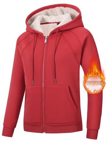 Image of MoFiz Zip Up Hoodie Women Fleece Lined Jackets Winter Coats With Pocket