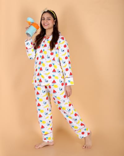 Image of The Mom Store Pajama Set for Women | Soft Cotton Breathable Nightwear for Comfortable Sleep | Stylish Elegant Sleep Suit & Lounge Wear for Womens | Everyday Nightsuit | Shirt Pyjama Set for Women